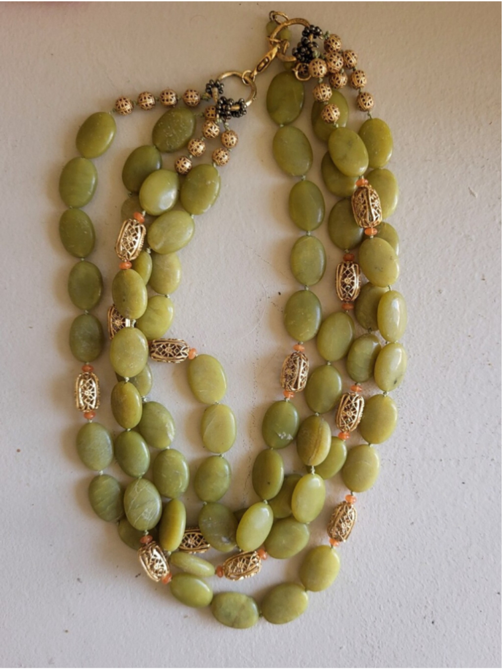 Vintage Multi-Strand Green Stone Necklace. 20"